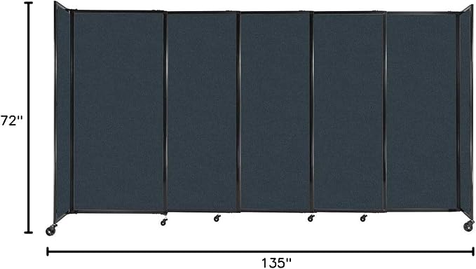 Versare Straightwall Sliding Portable Wall Partition | Freestanding Office Dividers | Locking Wheels | Temporary Room Separator | 11'3" Wide x 6' Tall Blue Spruce Fabric Panels