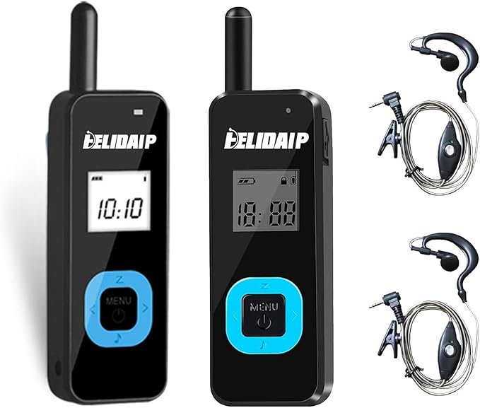 T-M1 Super Mini Walkie Talkie for Adults,Portable Two Way Radios with Earpiece,Small 2 Way Radio for Restaurant, Workplace,Outdoor Sport,Hotel,Tourism,Skiing, Hiking,Supermarket,Black 2 Pack