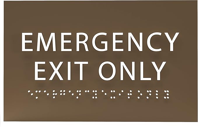 6" X4" Emergency Exit Only Sign - ADA Compliant Tactile Graphics Grade 2 Braille Text Prohibition Sign | Wall Mount Plastic Emergency Safety Restriction Sign for Business & Office
