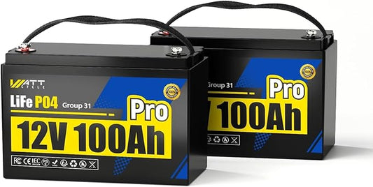Wattcycle 12V 100Ah Lithium Battery 2 Pack, LiFePO4 Battery 12V 110A BMS, Lithium RV Batteries 15000+ Deep Cycles, Built-in Bluetooth, Monitor, Mobile APP, Perfect for Home Energy, RV, Marine, Solar