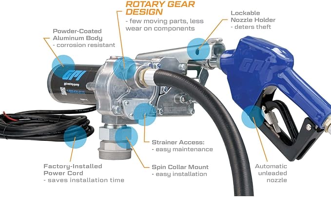 GPI - M-150 Series Fuel Transfer Pump, Automatic Shut-Off Nozzle, 15 GPM, 12 Volt (110000-100)