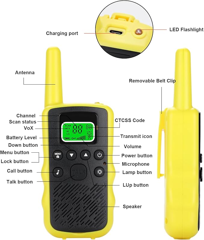 Walkie Talkies Long Range for Adults - Rechargeable Handheld Two Way Radios with 22 FRS Channels Radio, Kids Walkie Talkies with LED Flashlight, VOX Walky Talky for Camping Hiking 4 Pack