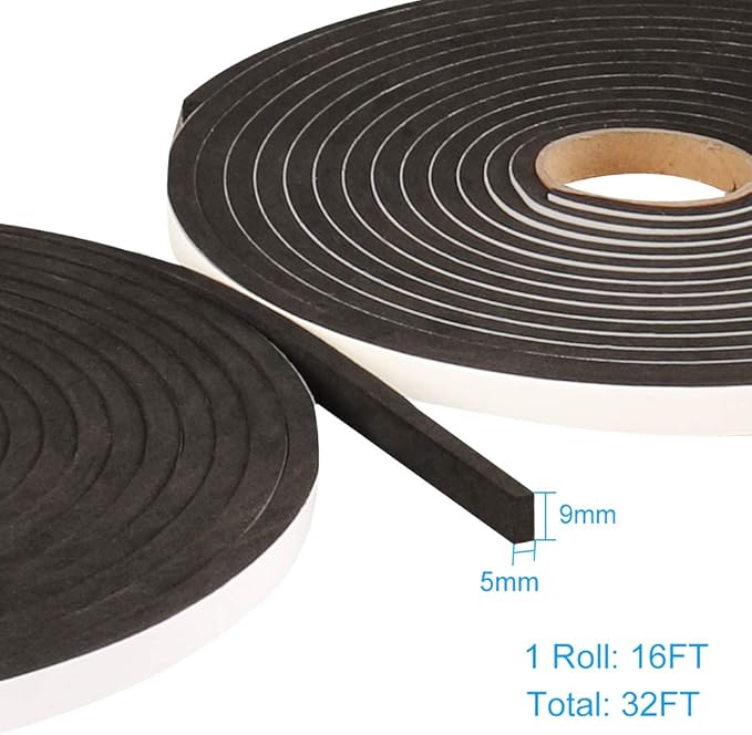 2 Rolls Foam Seal Tape for Door Window Insulation, Soundproof and Shockproof Foam Adhensive Strip, 3/8" Wx3/16 T Single Sided Foam Tape, Cold Air and Draft Closed Cell Seal Strip,Total 32FT