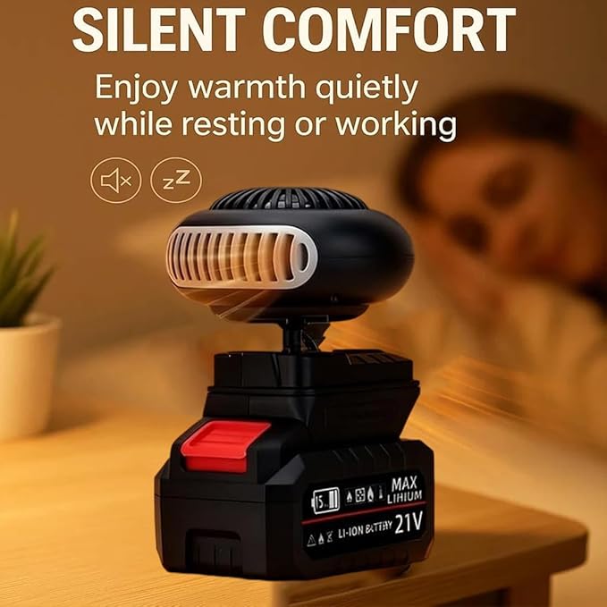 Battery Powered Space Heater With Anti-Tilt Protection,Battery Heater,Quiet Long Heating,1500mah Portable Battery Operated Heaters For Car,Office,Indoor,Camping (One batteries)