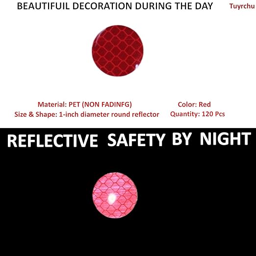Red Reflective Stickers 1-inch Diameter Round Reflector, Outdoor Waterproof High Visibility Warning Adhesive Tape (120 Pcs)