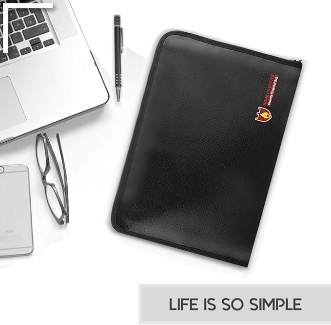 Fireproof Document Bag Fire & Water Resistant File Folder A4 Size 12 Pockets Fireproof Waterproof Safe Document Holder, Non-Itchy Silicone Coated Portable Filing Pouch for Legal Document(Clear)
