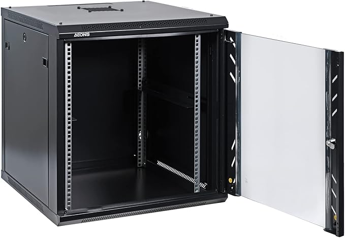 12U Professional Wall Mount Network Server Cabinet Enclosure 19-Inch Server Network Rack Mid-Depth Black