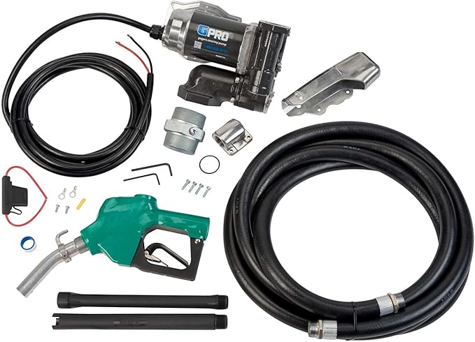 GPRO V25 Fuel Transfer Pump, Automatic Shut-Off Nozzle, 24 Volt, 25 GPM Fuel Pump, 18 ft. Hose, Power Cord, Adjustable Suction Pipe (170001-03)