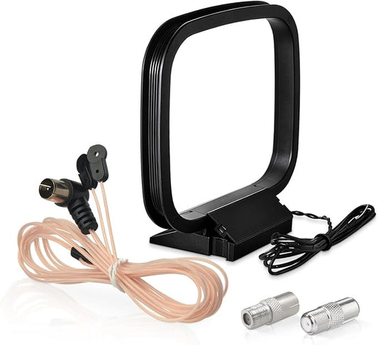 FM Radio Dipole Antenna Indoor AM Loop Antenna 75 Ohm FM Antennas for Yamaha Marantz Pioneer Onkyo Indoor Bluetooth Home Stereo Receiver AV Audio Video Home Theater Receiver Tuner