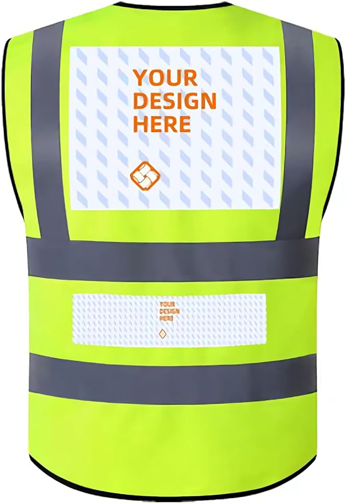 Custom Safety Vest Personalized Logo Hi Vis Reflective Zipper Work Vest with Pockets Fluorescent Yellow Class 2