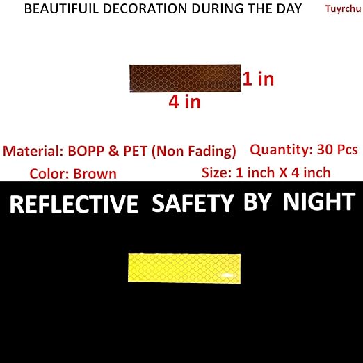 Brown Reflective Stickers 1 inch X 4 inch, Outdoor Waterproof High Visibility Warning Safety Adhesive Reflector Tape (30 Pcs)