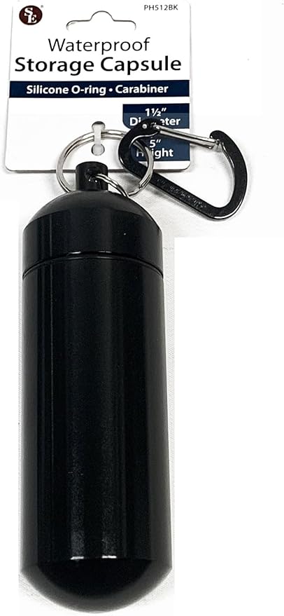 SE 5-Inch Large Waterproof Aluminum Storage Container + Carabiner - Outdoor Survival Gear -PH512