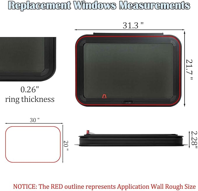 30"x20" Frameless RV Sliding Window - DOT Approved Tinted Glass, Anodized Aluminum Frame w/Mesh Screen, Fits 1.5"-1.875" Walls (Complete Installation Kit Included)