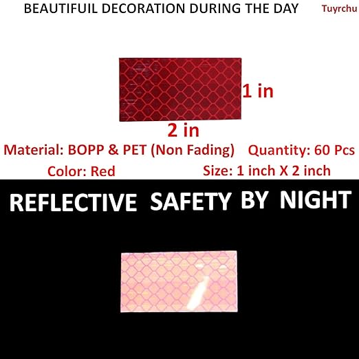 Red Reflective Stickers 1 inch X 2 inch, Outdoor Waterproof High Visibility Warning Safety Adhesive Reflector Tape (60 Pcs)