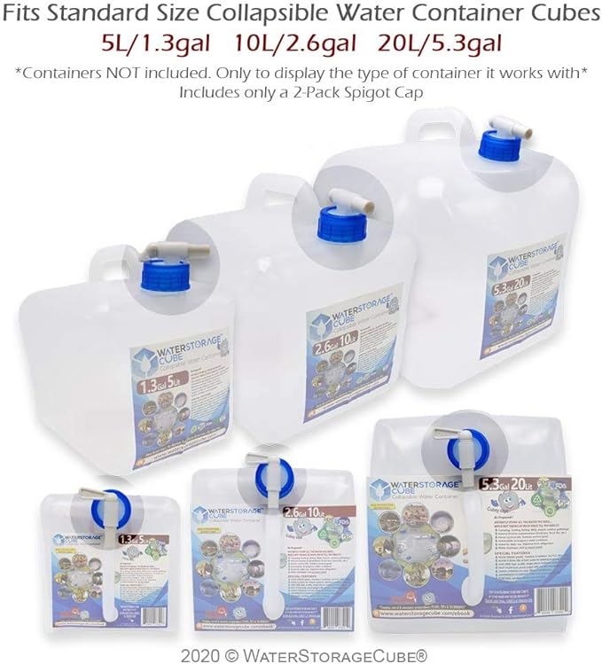WaterStorageCube 2-Pack Spigot Cap Replacement for Collapsible Water Container Cubes (not Bags), Fits Cubes from All Brands with Same Blue Spigot Cap, Fits 1.3g, 2.6g, 5.3g