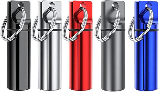 Small Portable Pill Box Keychain (5 Pack), Aluminium Alloy Mini Pill Organizer Case Container for Purse,Waterproof Metal Pill Holder Medicine Bottle for Outdoor Camping Travel