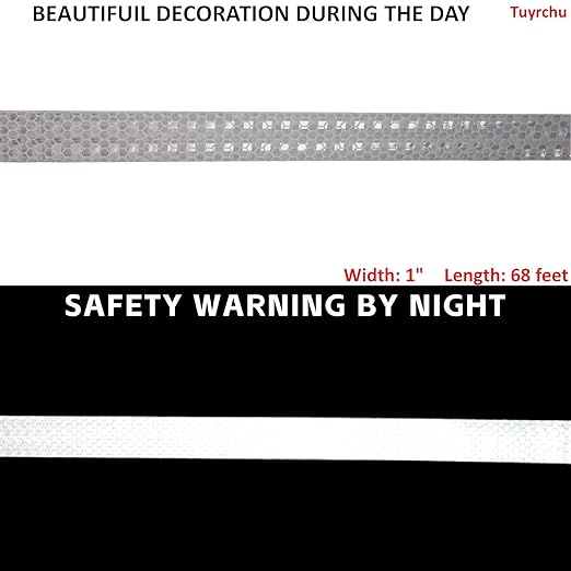 Industrial Reflective Tape White 1 inch Wide, Outdoor Waterproof High Visibility Safety Warning Adhesive Strips (66 feet, 5 Rolls)