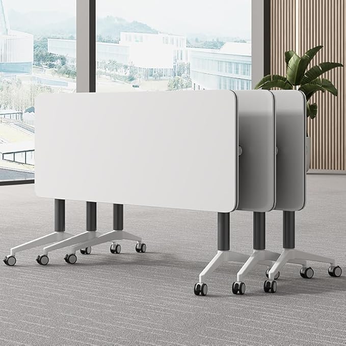 Conference Table, Folding Conference Room Tables with Flip-Top Design, Mobile Rectangular Modular Tables for Office Meetings and Training Sessions (White, 63×15.7×29.5in)