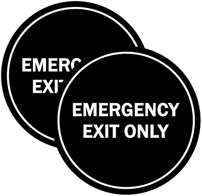 Signs ByLITA Circle Emergency Exit Only Sign (Black) - Small 2 Pack