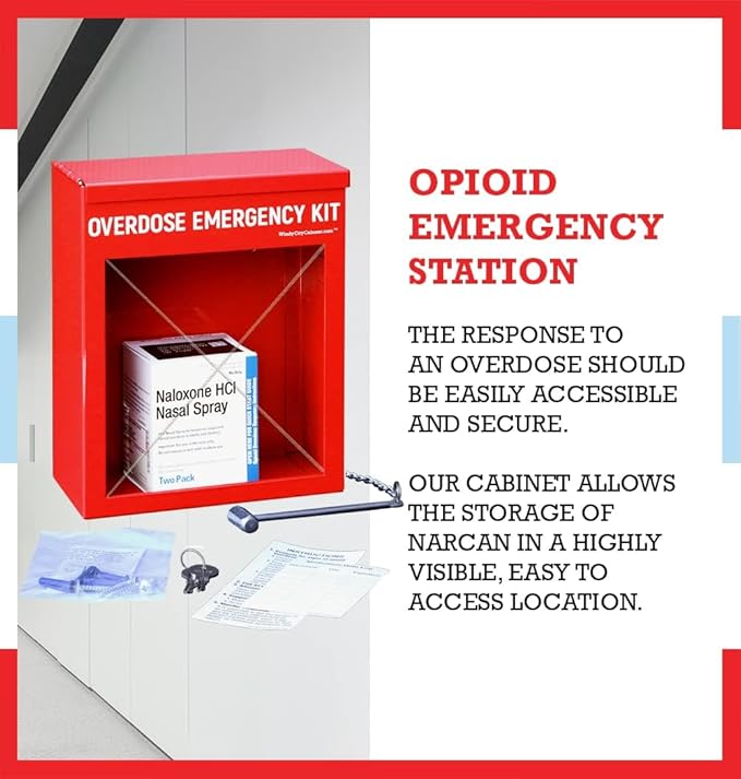 Overdose Emergency Kit Non-Locking Cabinet - High Visibility & Secure, 22 Gauge Steel, Wall Mountable with Acrylic Window, Break Hammer - Universal Capacity (Medication Not Included)