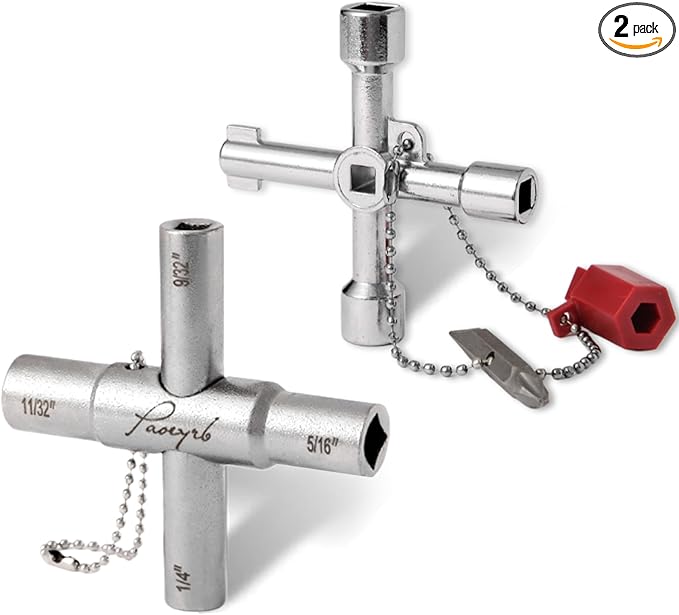 2 Pcs Water Key, Premium Silcock Key 4 Way, Multi-functional Water Key Shut Off Tool, Compact Water Meter Key for Hose Bib, Valve, Faucet and Spigot