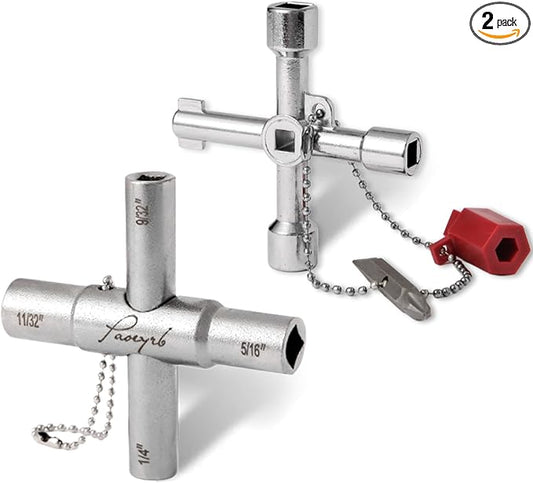 2 Pcs Water Key, Premium Silcock Key 4 Way, Multi-functional Water Key Shut Off Tool, Compact Water Meter Key for Hose Bib, Valve, Faucet and Spigot