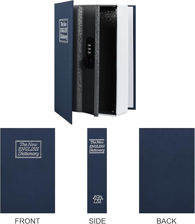 KYODOLED Diversion Book Safe with Combination Lock, Safe Secret Hidden Metal Lock Box,Money Hiding Box,Collection Box,9.5" x 6.2" x 2 .2" Navy Large