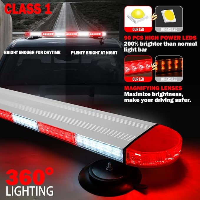 ASPL 31 inch Low Profile Rooftop Emergency Strobe Lights Bar Full Aluminum Flashing Safety Warning Traffic Advisor Lightbar Hazard Snow Plow Light for Trucks Tow Construction Vehicles (Red/White)