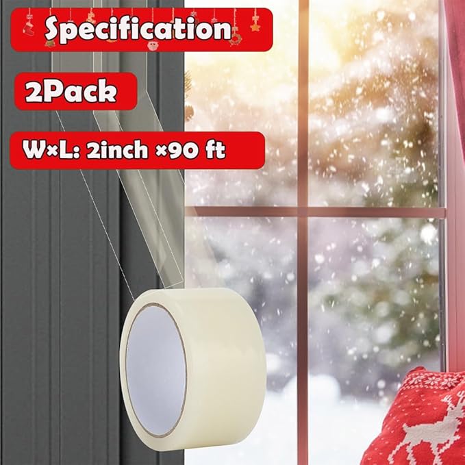 MRPAPA 2 Inch x 90 FT Window Sealing Tape,Airtight Insulation Tape That Blocks Drafts Residue-Free Clear Weather Stripping Windproof for Window/Door/Car (2)