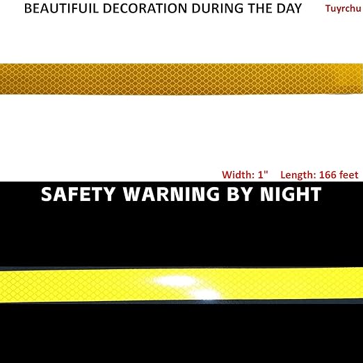 Non Fading Reflective Tape Yellow 1 inch Wide, Outdoor Waterproof High Visibility Safety Warning Adhesive Stickers Strips (166 feet)