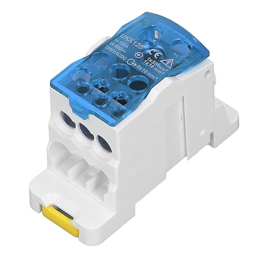 DIN Rail Distribution Box,690V 125A Positions Screw Terminal Block Junction Box Breaker Box Circuit Breaker Distribution Box for Various Power Distribution Needs (Blue, 125A)