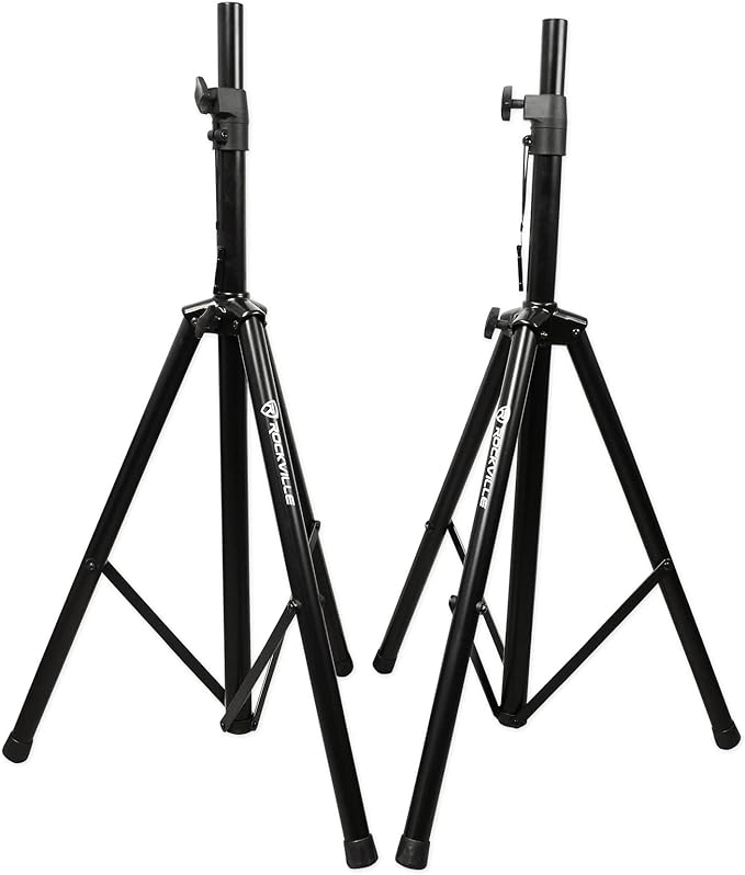 Rockville RVSS2-XLR Adjustable Tripod Speaker/Light Stands (2), 132 lbs Capacity, Includes (2) 20-Foot XLR Cables, Travel Bag, Steel Build, for DJs and Live Setups