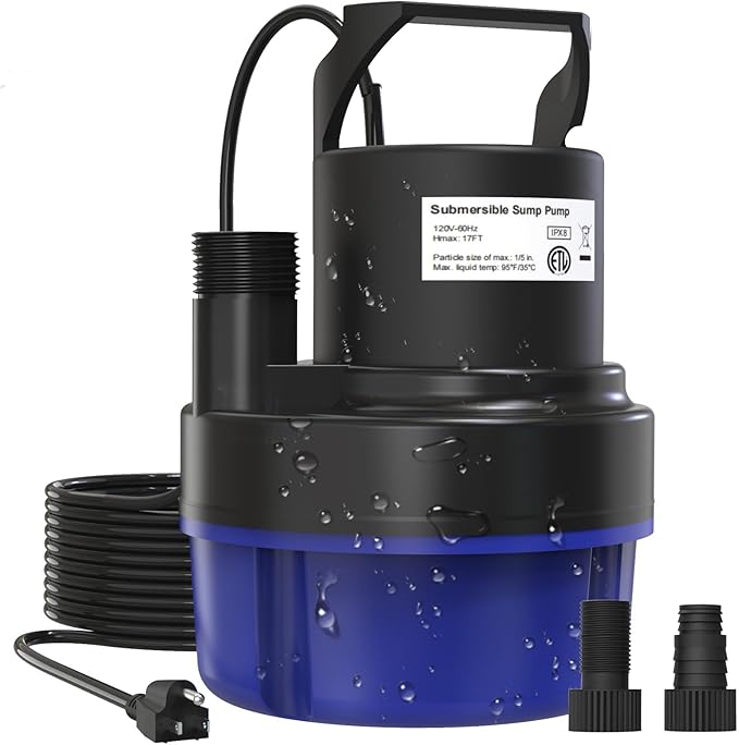 AgiiMan 2HP Submersible Water Pump, 3500GPH Portable Sump Pump for Pool Draining, Pool Cover Pump with 25FT Power Cord for Basements Pool Fountains Hot Tub Garden, Blue