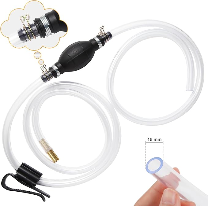 Gasoline Siphon Hose Pump, Hand Fuel Transfer Pump, High Flow Gas Siphon Pump for water Gasoline Oil Petrol Diesel, Manual Fuel Pump with 2 Premium PVC Hoses