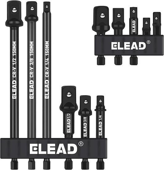 11-Piece Impact Socket Adapter Set, 1/4-Inch Hex Shank, 1/4" 3/8" 1/2" Impact Socket Driver Set, Drill Sockets Extension Bit, Sockets Driver Adapter, Drill Extension with Holder