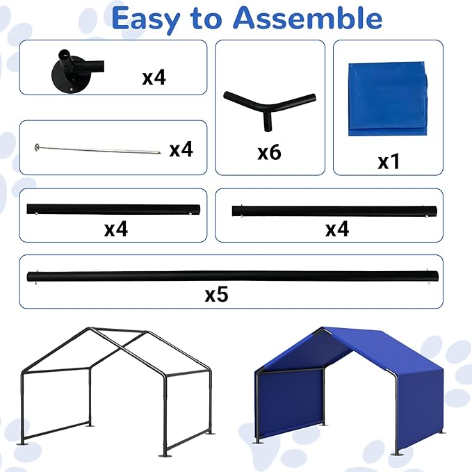 Dog Shade Shelter Outdoor, 4'x4'x3' Dog Tent Outdoor, Pet Tent Outside with Waterproof Roof, Blue Sun Rain Cover for Pet Cat Goat Pig Small Animals and Livestock