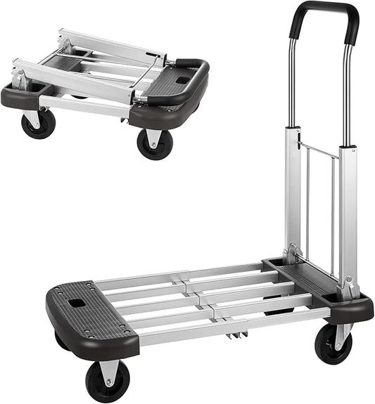 Foldable Platform Cart 29" x 17" x 35" Aluminum Platform Truck 330lbs Capacity Folding Push Cart Adjustable Heavy Duty Platform Cart Dolly for Car House Office Luggage Moving
