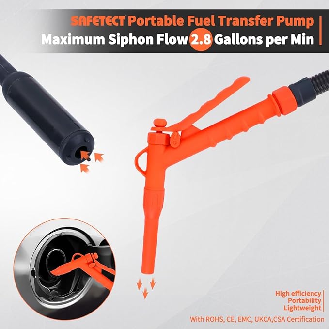 Portable Fuel Pump for Gasoline, Fuel Transfer Pump Powered By USB Charging or AA Battery, 2.8 GPM Gas Can Pump, Telescoping Gas Can Pump Battery Operated, 51" Transfer Hose, Leak-proof, Siphon Pump