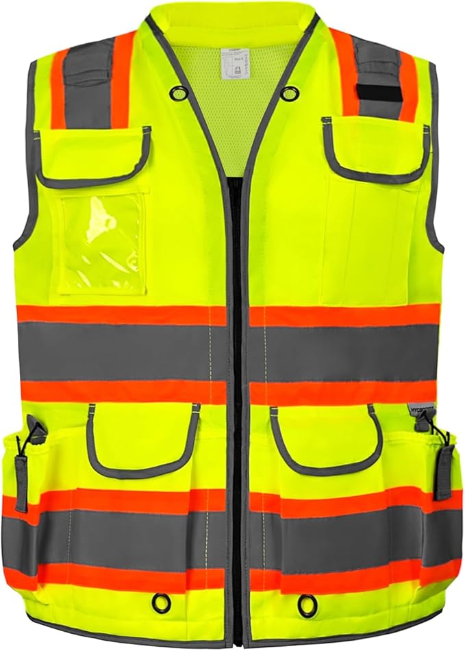 HYCOPROT Reflective Safety Vest Class 2 High Visibility Heavy Duty Construction Vest with Padded Neck,Meet ANSI/ISEA Standard