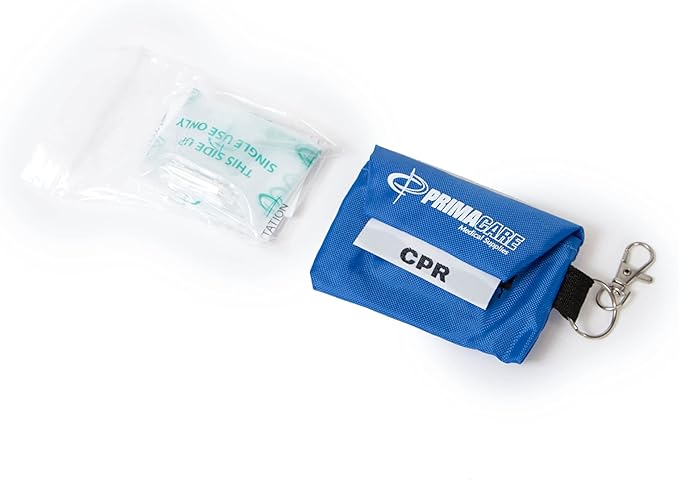 Primacare RS-8631-CS Pack of 12 CPR Barrier Keychain Pouch with One Way Valve, Face Shield Mask Keyring with HEPA Filter, First Aid Kits for CPR Training, Colors May Vary