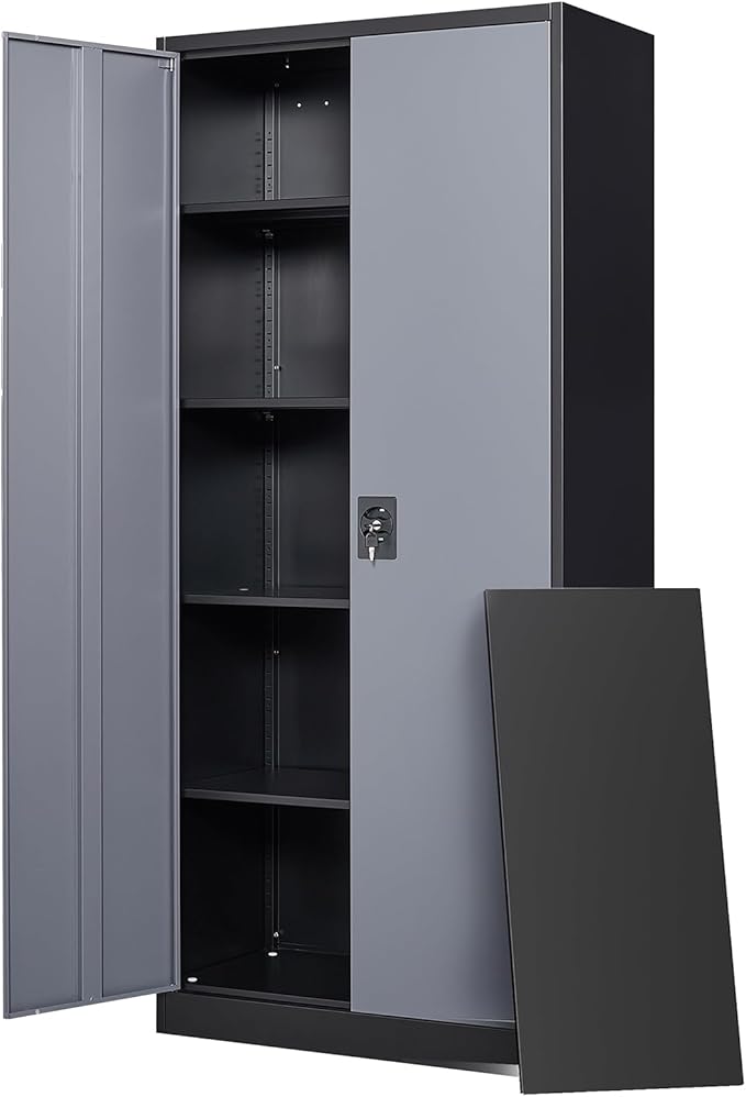 Letaya Metal Garage Storage Cabinets with Lock Door and Adjustable Shelves, Steel Tool Cabinets for Home,Office,Warehouse Organisieren (Black Grey, 72" H)