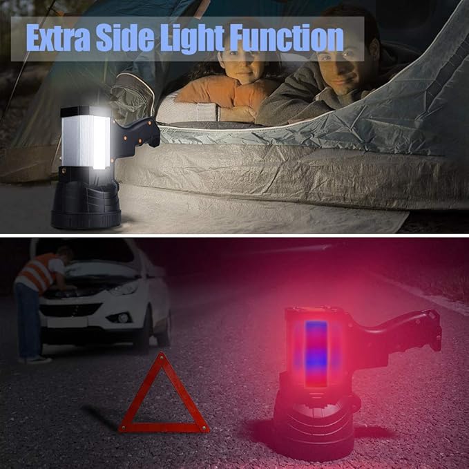 YIERBLUE Rechargeable Spotlight, Super Bright 1000000 High Lumen LED Handheld Spotlight Long Lasting Large Flashlight Searchlight and Flood Camping Flashlight with Foldable Tripod