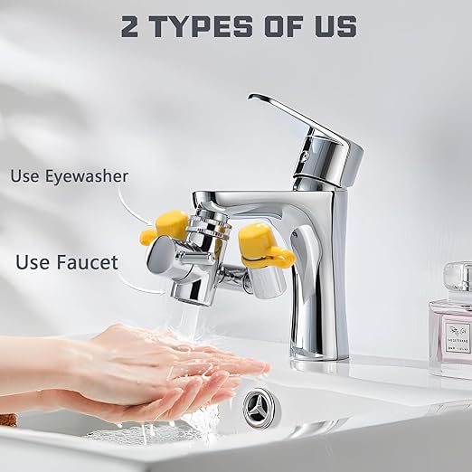 TIDYENDURE Faucet Mounted Eyewash Station with Cover, Faucet Mounted Emergency Eye Wash Station Sink Attachment, Eye Wash Kit, Eye Wash Unit for Lab, Factory, Industry Site, Workshop, Office and Home
