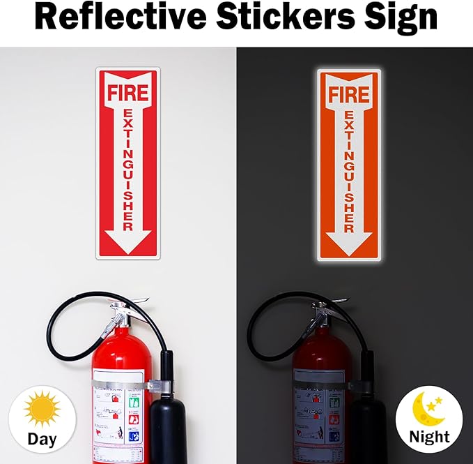 T&R Fire Extinguisher Inside Sign Stickers - 12 Pack - 12x4 inches Reflective Label, UV resistant, waterproof, fade and scratch resistant, suitable for indoor and outdoor