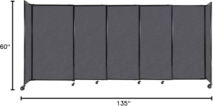 Versare Straightwall Sliding Portable Wall Partition | Freestanding Office Dividers | Locking Wheels | Temporary Room Separator | 11'3" Wide x 5' Tall Dark Gray SoundSorb Panels