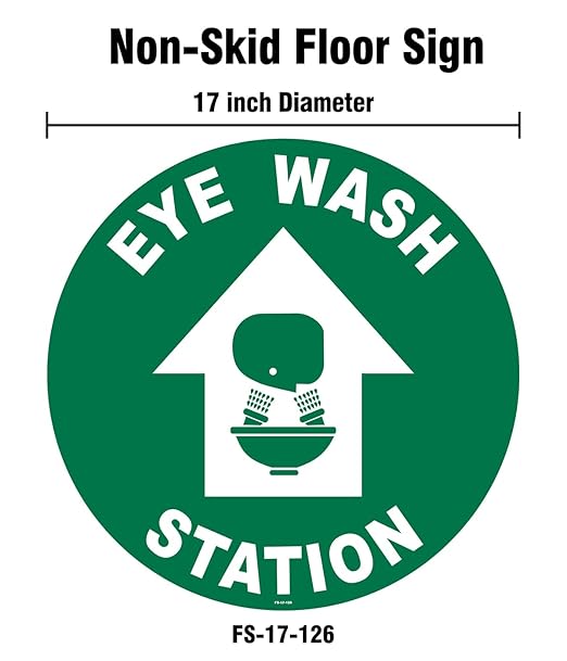 Stranco Floor Signs "EYE WASH STATION" Non-Slip Permanent Acrylic Adhesive, 17" White on Green