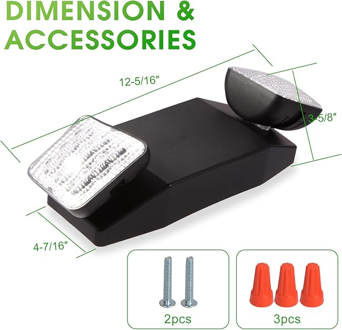 LED Black Emergency Light Emergency Light Combo Rectangular Adjustable Dual Heads UL Certified,Commercial Grade, Fire Resistant for Apartments Hotels Hospitals Offices GM6 (Black)