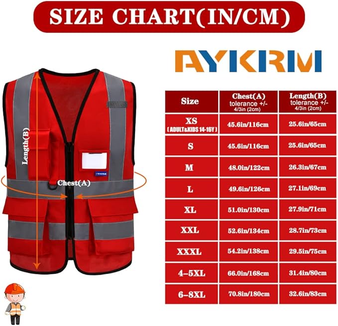6XL 7XL 8XL red work vest with pockets Big and tall