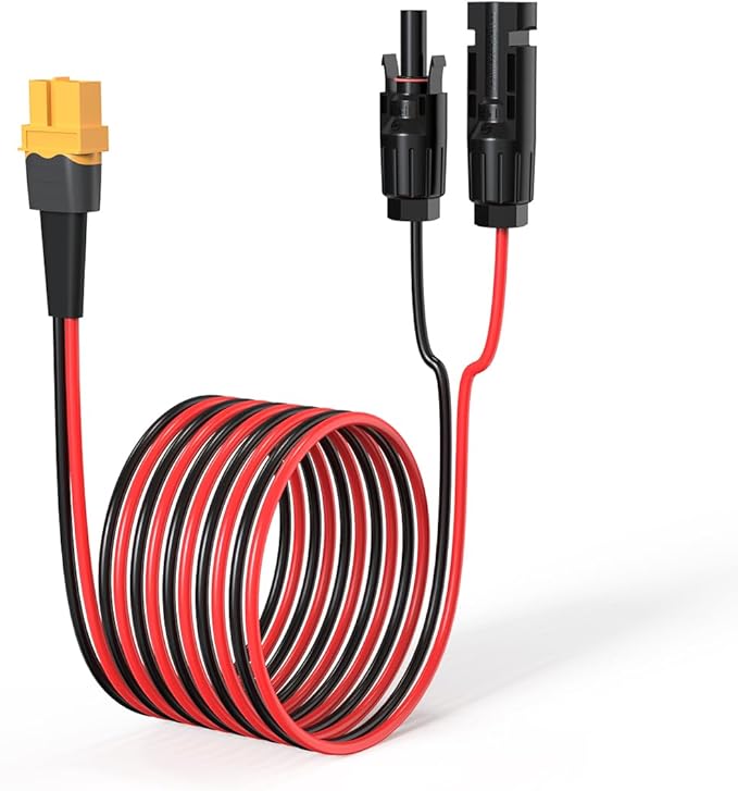 10AWG 25FT XT60 Solar Cable 2 10 25 35 50 75 100FT XT60 Extension Cable Solar Panel Connector to XT60 Connector for Portable Power Station (25FT)
