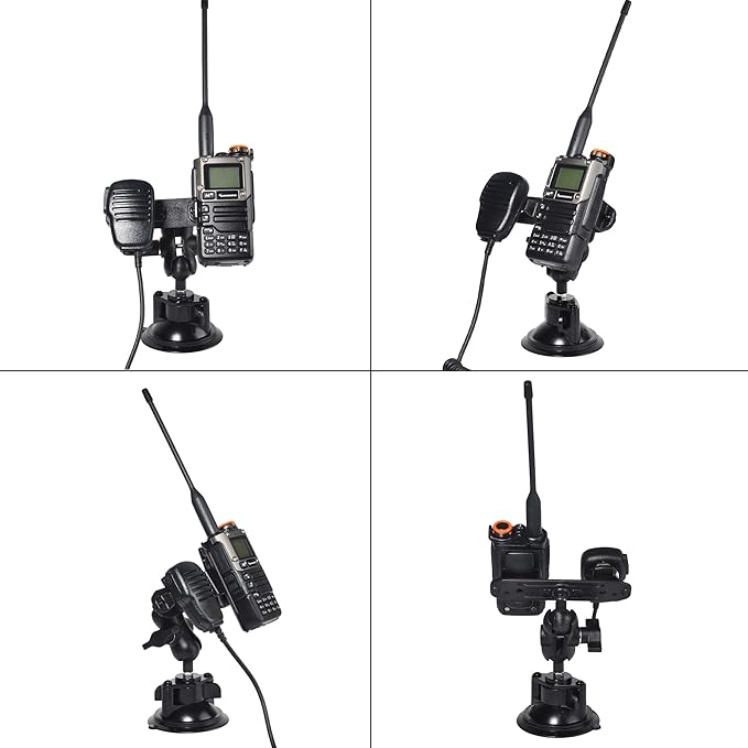 TWAYRDIO Windshield or Dash Mount for Handheld Radio and Mic, Adjustable Angle Suction Cup Holder Bracket for Motorola BaoFeng Retevis Yaesu Handhelds Two Way Radios Walkie Talkies